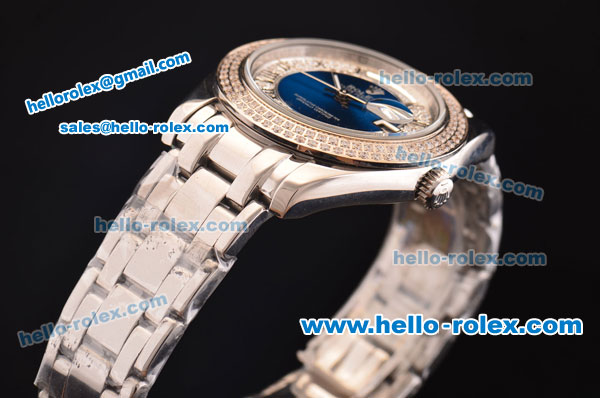 Rolex Day-Date Oyster Perpetual Automatic Full Diamond Bezel with Blue and Diamond Dial,Roman Marking-Big Calendar - Click Image to Close